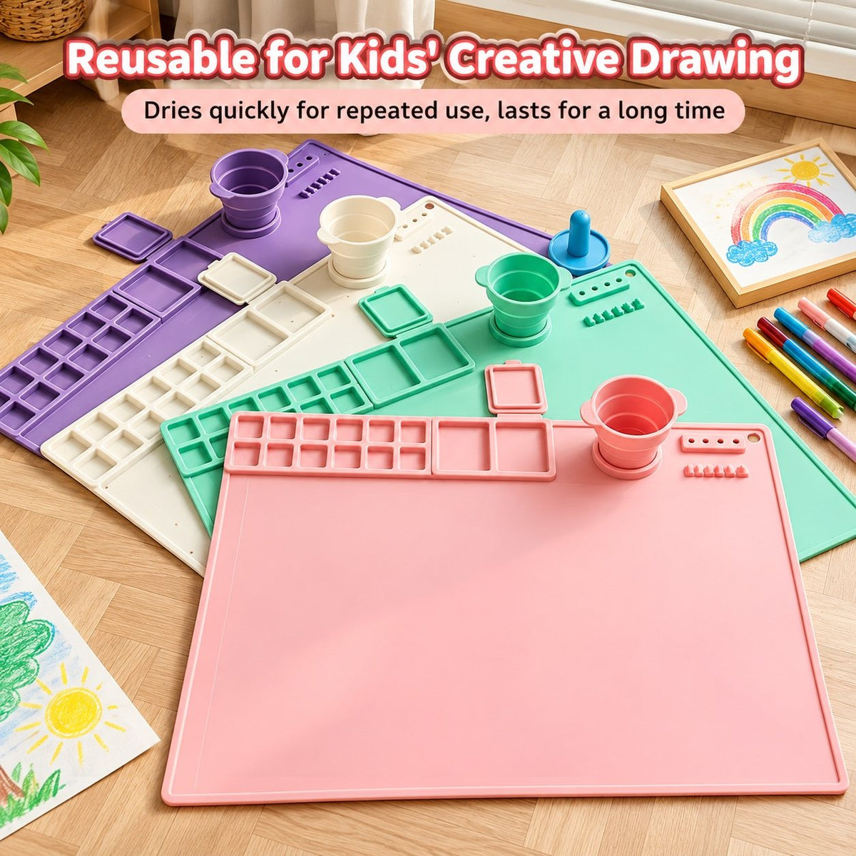 Creative Painting Mat in purple, cream, mint and pink