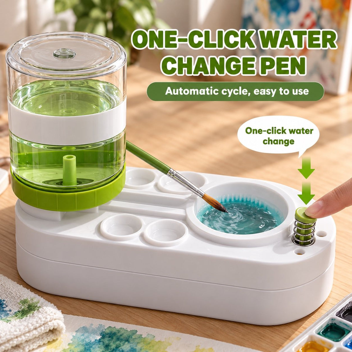 Green Brush Cleaning Station – press the button to change the rinse water